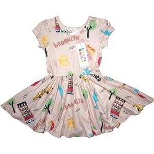 Dot Smile Girls Sz 2T Beige New York City Cap Sleeve Twirl Dress Toddler NY nwt